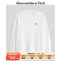 ABERCROMBIE & FITCH男装 24春小麋鹿美式纯色休闲圆领长袖T恤上衣 355502-1 白色 S (175/92A)