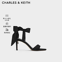 CHARLES&KEITH24春一字带缎面蝴蝶结绑带高跟鞋CK1-61720177 BLACK TEXTURED黑色纹理 37