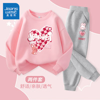 真维斯女童套装春季2024洋气时髦女大童时尚运动服儿童春季宽松卫衣 【两件套】粉灰/兔兔爱心K 160cm