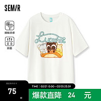 森马（Semir）森马罗小黑短袖T恤女卡通可爱2024夏季抗菌宽松套头衫 本白10102 150/76A/XS