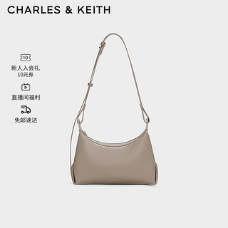 CHARLES&KEITH24春季柔软大容量拉链hobo腋下包女CK2-40782314 Taupe灰褐色 M