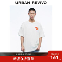 UR2024夏季新款男装休闲百搭撞色刺绣纯棉圆领短袖T恤UMV440035 本白