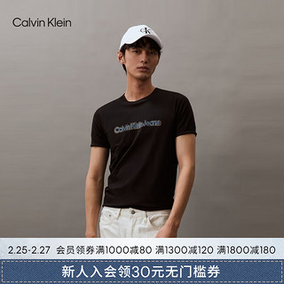 Calvin Klein Jeans24春夏男士层叠反光印花修身打底短袖T恤J325512 BEH-太空黑 M