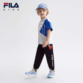 FILA【丝柔棉】斐乐童装儿童裤子2024夏季小童男童针织长裤潮 传奇蓝-NV 105