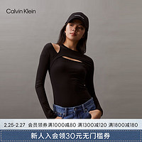 卡尔文·克莱恩 Calvin Klein Jeans24春夏女士潮流镂空剪裁性感露肩修身长袖T恤J223350 BEH-太空黑 M