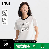 森马（Semir）短袖T恤女抗菌撞色2024夏季小众复古印花上衣可爱 本白10102 150/76A/XS