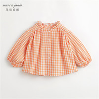 MARC&JANIE马克珍妮女童花边立领满印衬衫儿童纯棉衬衣上衣春装240106 橘格子 120cm
