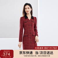 尚都比拉冬季温柔浪漫通勤显瘦贵气撞色翻领小香风连衣裙