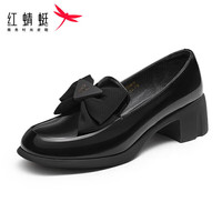 红蜻蜓 RED DRAGONFLY高跟鞋款蝴蝶结乐福女鞋通勤单鞋女 WFB33861黑色36
