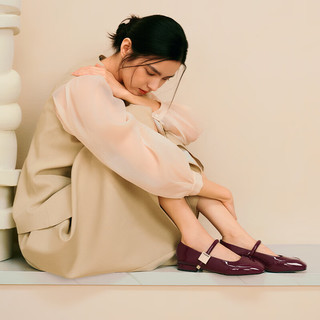 BASTO 百思图 莫奈花园24春季法式红色玛丽珍鞋小皮鞋女单鞋M3173AQ4 红色 37