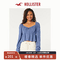 HOLLISTER24春夏甜美心形领口宽松长袖衬衫上衣 女 355972-1 蓝色 XXS