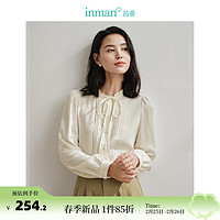 茵曼（INMAN）莱赛尔衬衣2024春季女装系带花边领泡泡袖显瘦百搭上衣 浅杏色 S