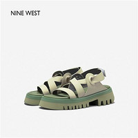 NINE WEST 玖熙 运动凉鞋女夏季新款圆头魔术贴绑带厚底增高平底鞋