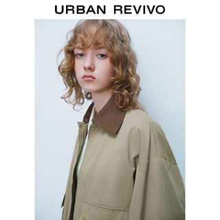 URBAN REVIVO UR2024春季女装都市休闲工装双口袋宽松夹克外套UWU140021 绿卡其 XS