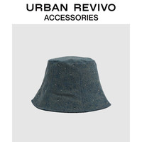 URBAN REVIVO2024春季女士街头风钻饰丹宁渔夫帽UAWA40143 灰蓝 F