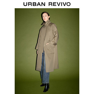 URBAN REVIVO UR2024春季女装高街工装风双口袋宽松风衣外套UWJ140008 卡其灰 XS