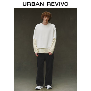 URBAN REVIVO UR2024春季男装时髦设计感假两件超宽松圆领卫衣UML440025 卡其 S