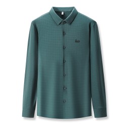 romon罗蒙罗冠爸爸装男士长袖衬衫2024春秋季新款无恒免烫抗皱上衣中