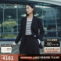 朗姿2024春季宽松简约设计感一粒扣羊毛西装女通勤外套 黑色 XL