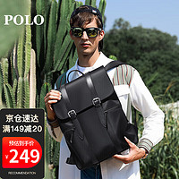 POLO 男士双肩包背包男书包大容量大学生电脑包出差旅行包商务 黑色