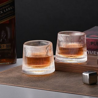 CLITON 创意旋转威士忌酒杯 个性不倒翁竖纹玻璃酒杯洋酒杯陀螺杯2只装 竖纹威士忌杯2只