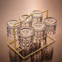 德国MOOSEN 酒杯 玻璃水杯套装威士忌啤酒洋酒杯XO烈酒杯白酒杯创意雕花款 360ml-六只装+杯架