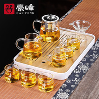 豪峰经典玻璃茶具套装家用功夫茶杯透明客厅办公室高温茶壶套餐泡茶壶茶盘 B款 玻璃茶具10件套（有茶盘）