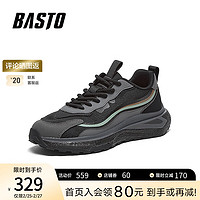 BASTO 百思图 2024春季新款商场同款时尚街头运动厚底男休闲鞋S9070AM4 黑/灰 42