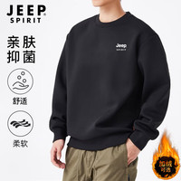 Jeep卫衣男春季圆领长袖t恤男宽松运动上衣休闲百搭套头打底衫男 3015 黑色 3XL/185