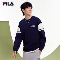 FILA 斐乐男士针织套头衫2023冬休闲拼接舒适圆领卫衣 深默蓝-R-DB 175/96A/L