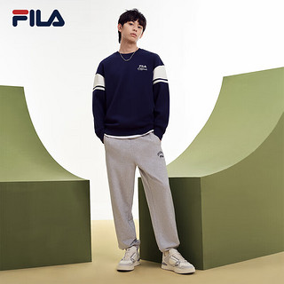 FILA 斐乐男士针织套头衫2023冬休闲拼接舒适圆领卫衣 深默蓝-R-DB 175/96A/L