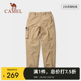 骆驼（CAMEL）户外宽松软壳裤户外防风防寒工装直筒运动长裤 A13CA4a9062 椰壳色男 XXXL