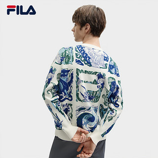 FILA 斐乐 官方男子编织衫2024春季时尚满印休闲舒适套头毛衣