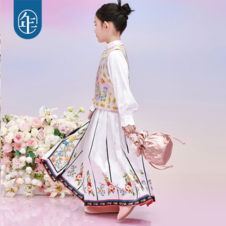 年衣童装女童马面裙半身裙春秋古装儿童汉服唐装中式公主裙子 汉玉白-半身裙 140cm