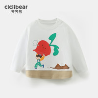 齐齐熊 cicibear男童假两件T恤春秋款女宝宝长袖2024 甜白色 80cm