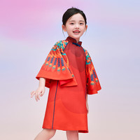 年衣 童装女童旗袍连衣裙春秋款中式国风长袖公主裙子儿童演出服 年衣红 140