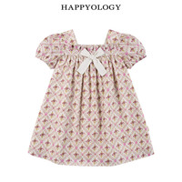 happyology英国儿童新品连身裙春夏装蝴蝶结泡泡袖公主女童连衣裙