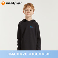 moodytiger儿童卫衣24年春季男女童连帽长袖宽松运动套头衫童装上衣 炭黑色 150cm