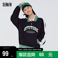 Semir 森马 针织衫女学院风宽松polo领上衣春秋款101123115004 黑色90001 M