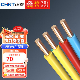 CHNT 正泰 电线电缆铜芯家用电线国标电源线BV2.5/4/6平方单芯铜线电线10米