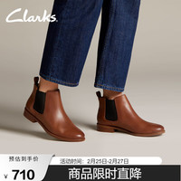 Clarks 其乐 女鞋Taylor Shine复古英伦短靴切尔西靴小方跟圆头踝靴 棕褐色261186314 37