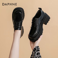 达芙妮(DAPHNE)官方 厚底乐福鞋女2023新款百搭英伦风ik鞋子女黑色粗跟小皮鞋女