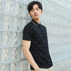 tries才子男装条纹短袖polo衫男2022夏季新款纯棉翻领t恤