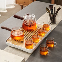 忆壶茶(YI HU TEA)玻璃茶具套装整套家用功夫茶杯泡茶壶茶盘带过滤办公室喝茶煮茶器 【加厚耐热】红檀木侧把壶10件套