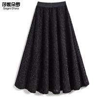 莎妮朵罗大码女装遮肚子显瘦胖女人针织毛呢半身裙秋冬高腰格子大裙18565 黑色 5XL195-220斤穿着