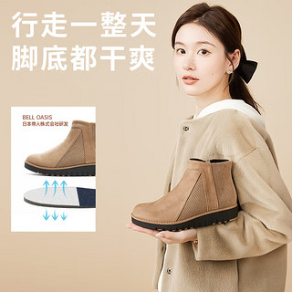Pansy日本切尔西靴女秋冬短筒靴休闲保暖防水防滑HD4117 驼色 37