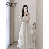 宏资琦雪纺连衣裙2023夏季新款女装收腰显瘦荷叶边法式设计感仙女长裙子
