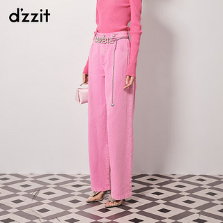 DZZIT地素牛仔裤春秋专柜甜酷芭比粉牛仔阔腿裤女设计感 粉红色 M