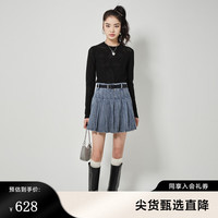 DZZIT地素牛仔百褶裙2023冬季专柜新款甜酷少女半身裙设计感女 蓝色