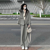 GARNUO灰色小西装外套女秋两件套装小个子高级感宽松休闲西服 灰色套装【西装+裤子】 S【101-110斤】